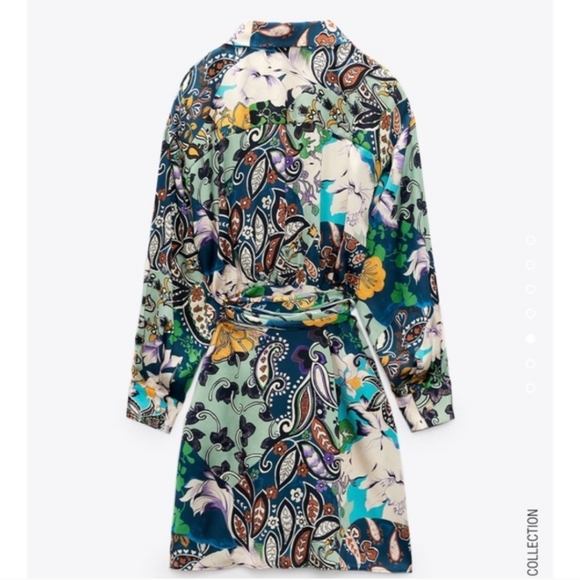 Zara Patchwork Print Satin Effect Multicolored Dress NWT - Picture 5 of 11